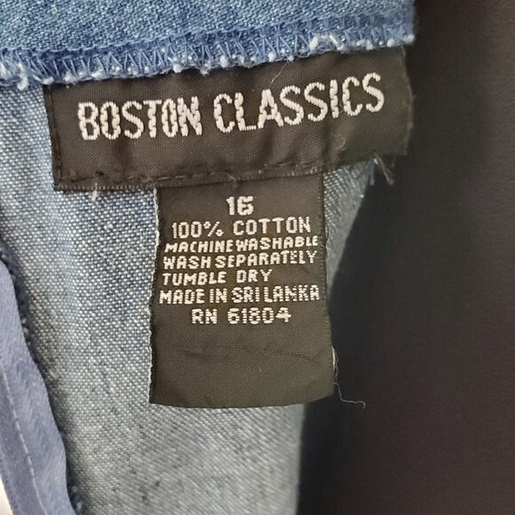 VTG Chambray Jumper Dress Women's 16 Blue Suspenders Pockets Boston Classics - Picture 4 of 12